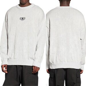 NWT Balenciaga License Crewneck Pullover Sweater Gray Embroidered Logo Sz Small